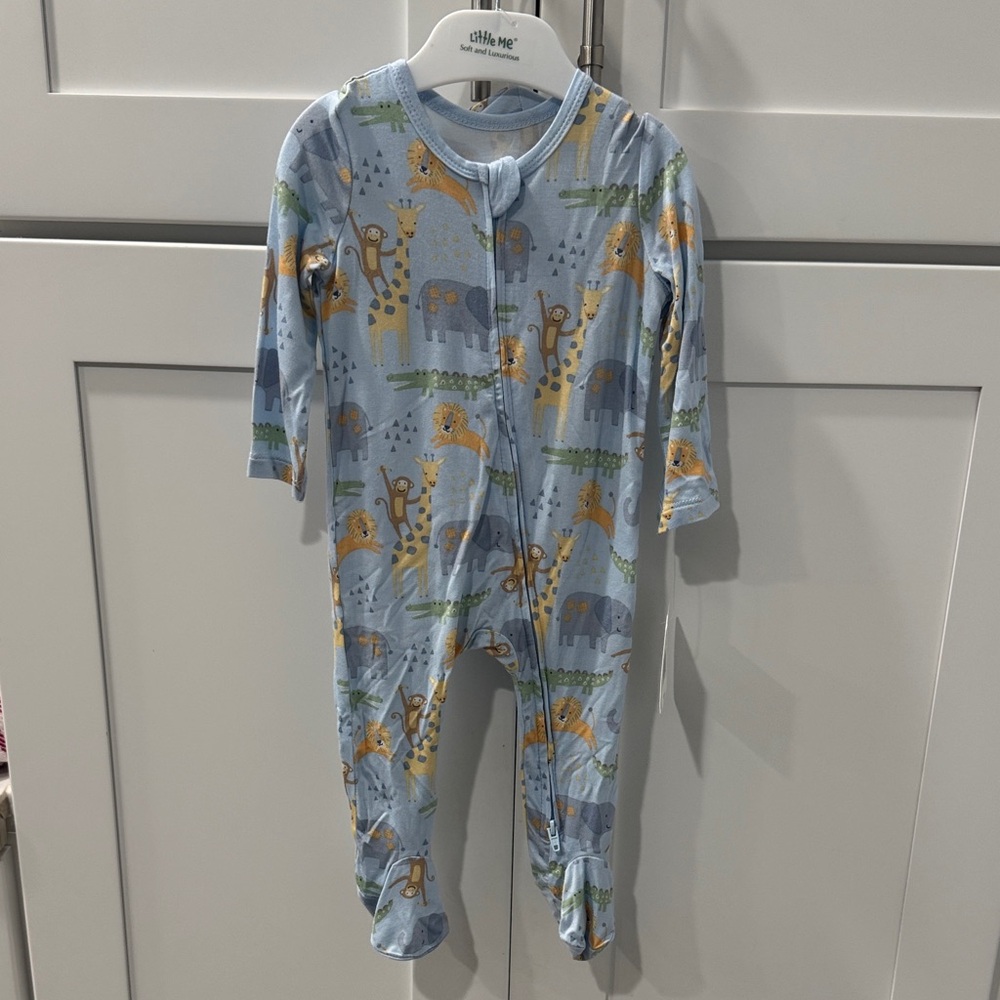 Little Me Light Blue Safari Print Footie with Matching Hat